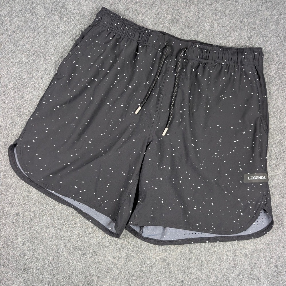 Legends Luka Shorts Mens XL Black White Splatter Galaxy Print Lined Athletic 6"